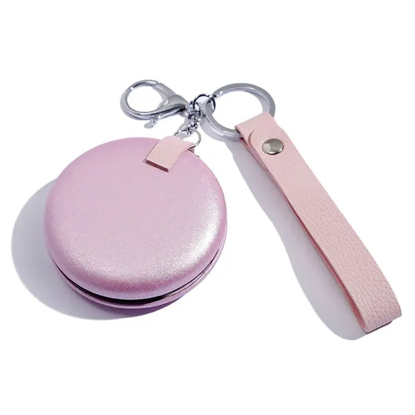 PU Leather Foldable Dual-sided Mirror with Keychain