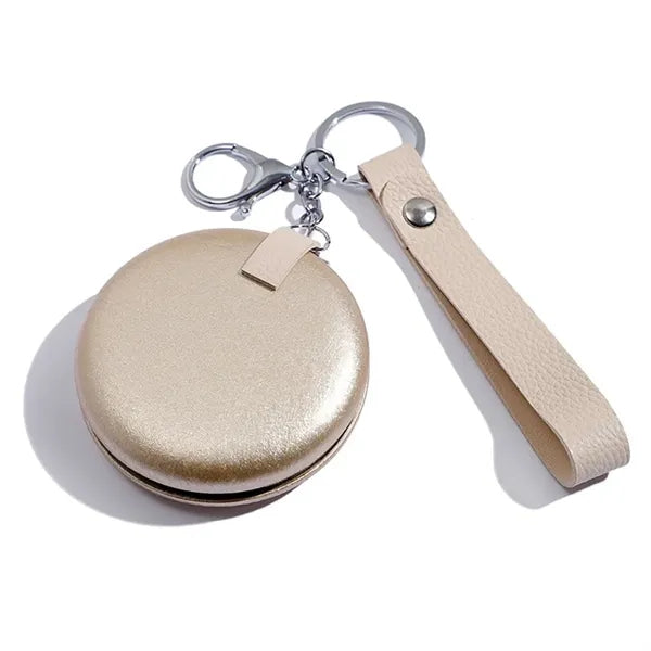PU Leather Foldable Dual-sided Mirror with Keychain
