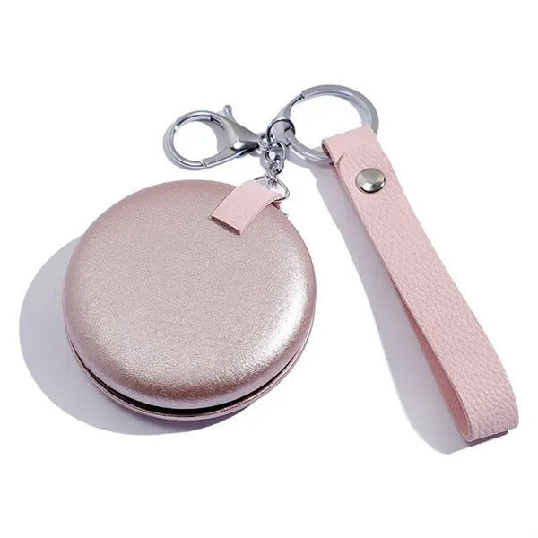 PU Leather Foldable Dual-sided Mirror with Keychain