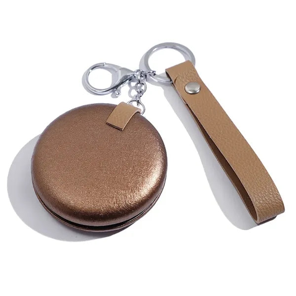PU Leather Foldable Dual-sided Mirror with Keychain