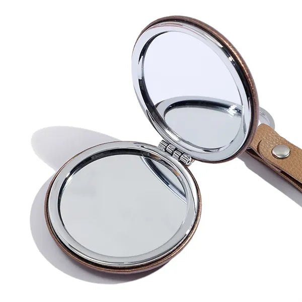 PU Leather Foldable Dual-sided Mirror with Keychain
