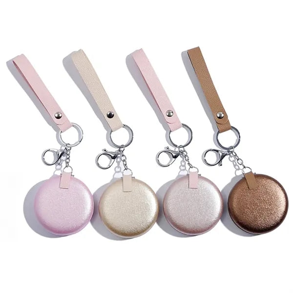 PU Leather Foldable Dual-sided Mirror with Keychain