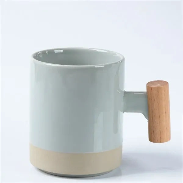 Ceramic Coffee Mug Breakfast Milk Cup with Wooden Handle