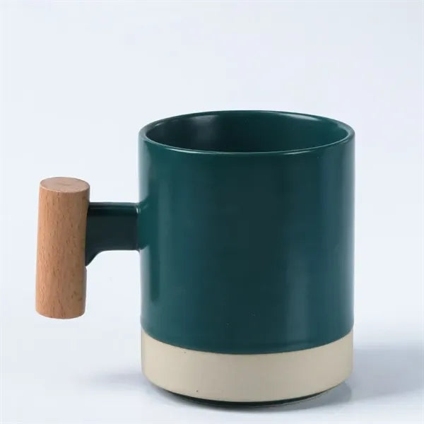 Ceramic Coffee Mug Breakfast Milk Cup with Wooden Handle