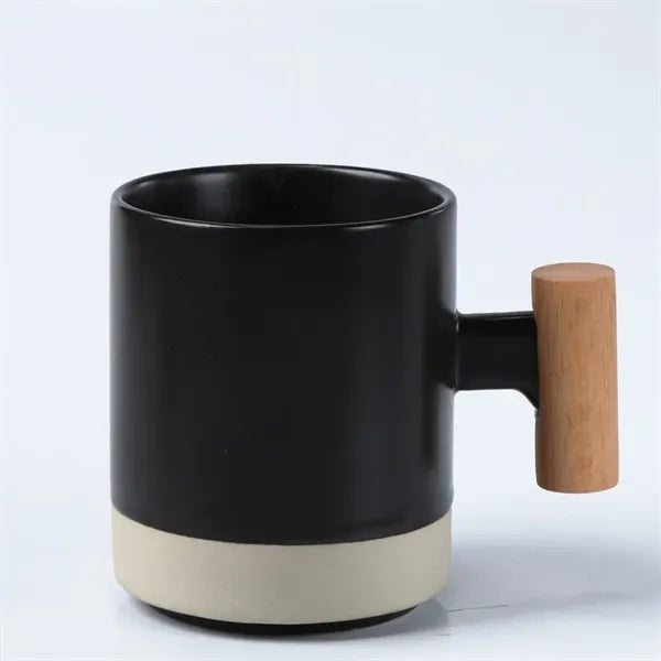 Ceramic Coffee Mug Breakfast Milk Cup with Wooden Handle