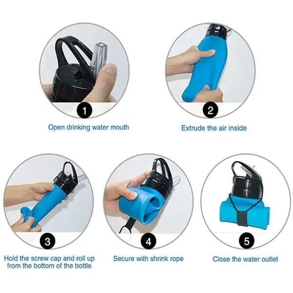 20 Oz Silicone Foldable Folding Sports Water Bottle