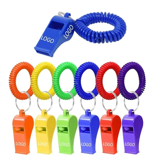 Loud Sound Sport Whistles w/Stretchable Coil Wrist Keychain