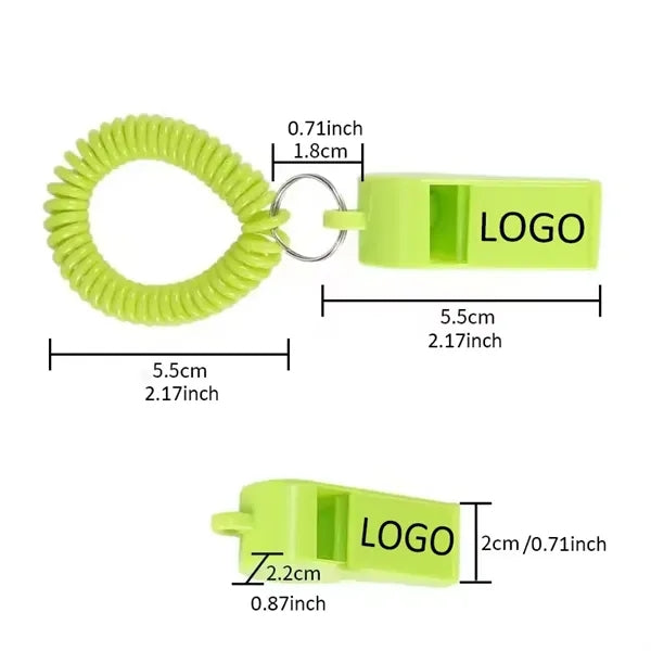 Loud Sound Sport Whistles w/Stretchable Coil Wrist Keychain