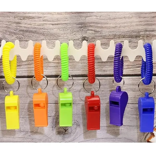 Loud Sound Sport Whistles w/Stretchable Coil Wrist Keychain