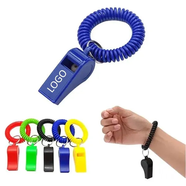Loud Sound Sport Whistles w/Stretchable Coil Wrist Keychain