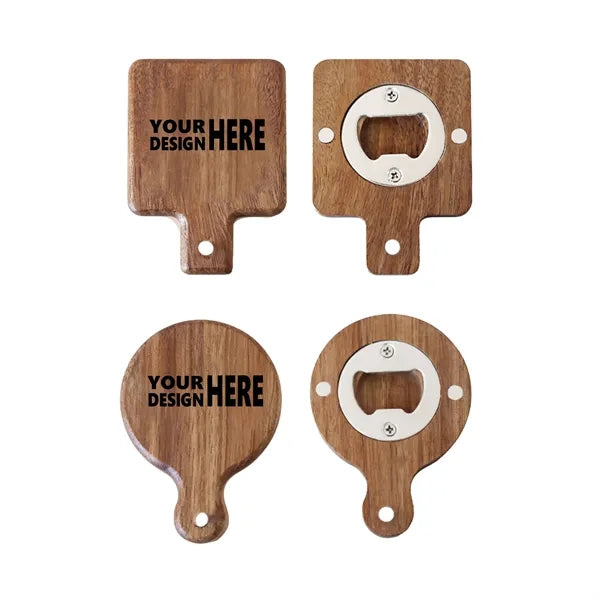 Wooden Bottle Opener with Magnetic Fridge Sticker