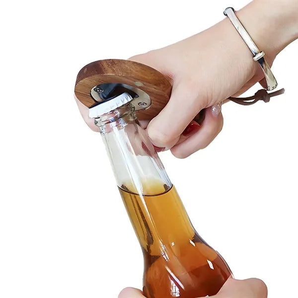 Wooden Bottle Opener with Magnetic Fridge Sticker