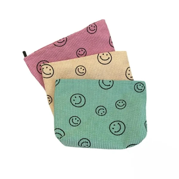 Corduroy Cosmetic Bag with Smile face design