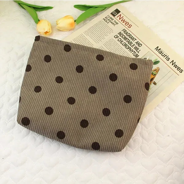 Corduroy Cosmetic Bag with Smile face design
