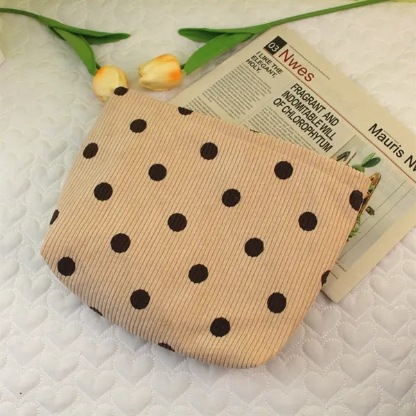 Corduroy Cosmetic Bag with Smile face design