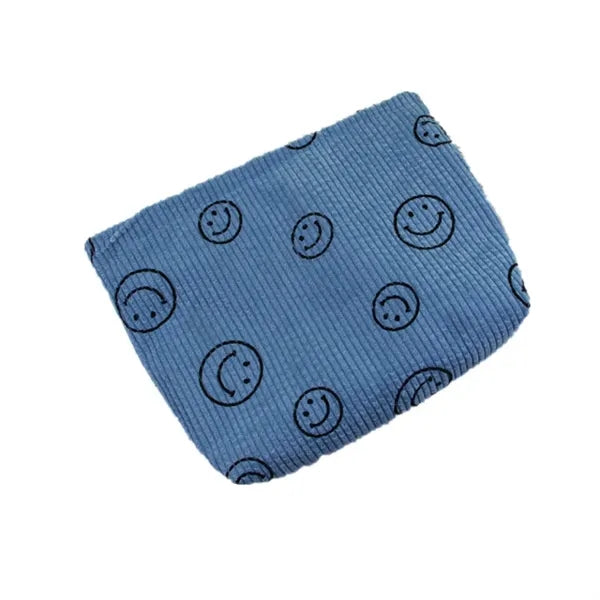 Corduroy Cosmetic Bag with Smile face design