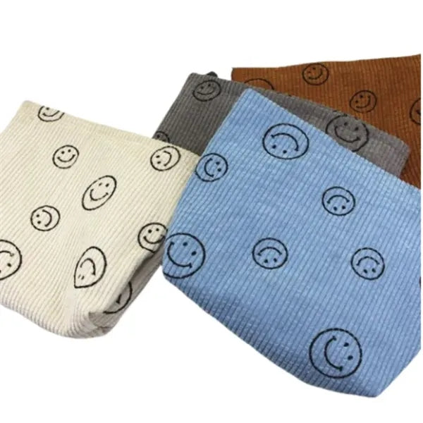 Corduroy Cosmetic Bag with Smile face design