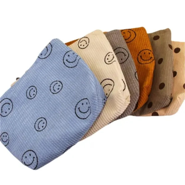 Corduroy Cosmetic Bag with Smile face design