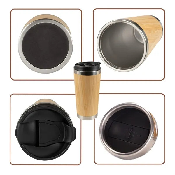 Stainless Steel Bamboo Travel Mug wih Lid