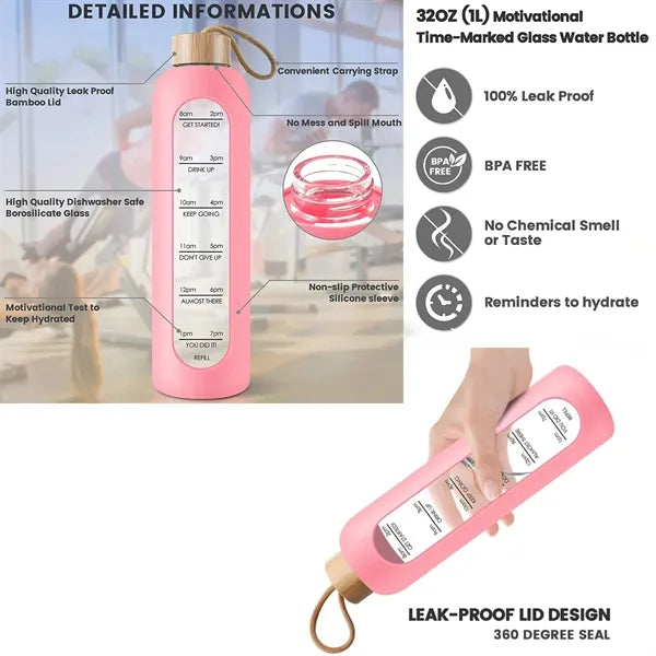 34oz Glass Water Bottle With Silicone Sleeve