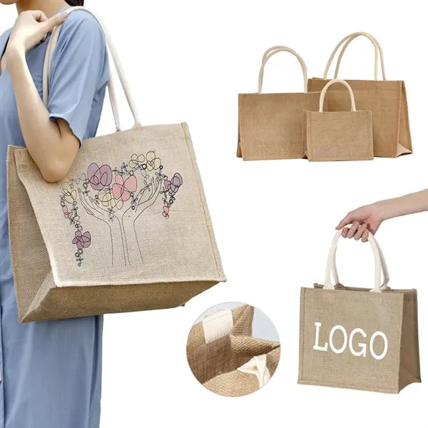 Natural Jute Burlap Stylish Rope Handle Tote Bags
