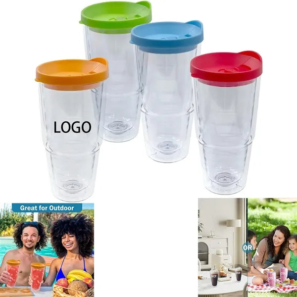Double Wall Plastic Clear Insulated Tumbler 24oz
