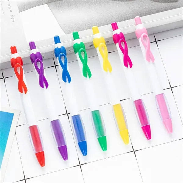 Ribbon Plastic Refillable Click Action Ballpoint Pen