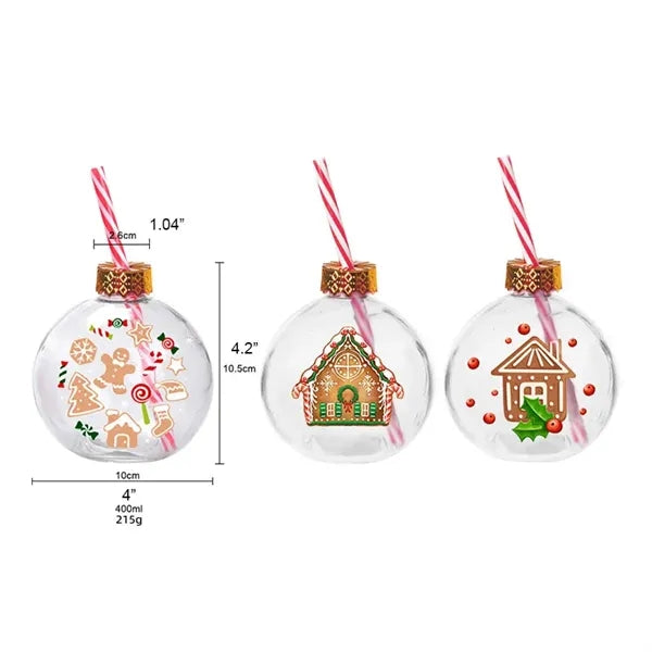 13 oz Christmas Ball Bulb Glass Cup With Straw Party Bottle