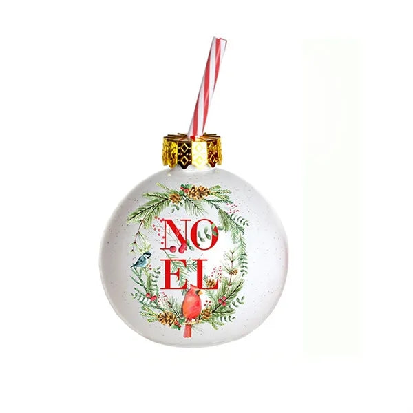 13 oz Christmas Ball Bulb Glass Cup With Straw Party Bottle
