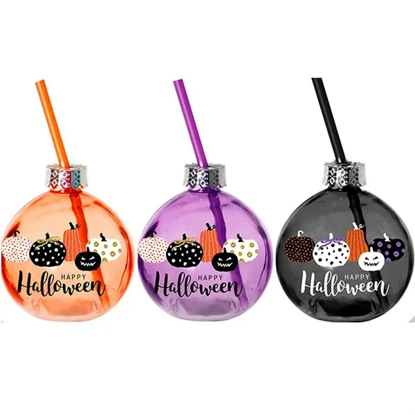 13 oz Christmas Ball Bulb Glass Cup With Straw Party Bottle