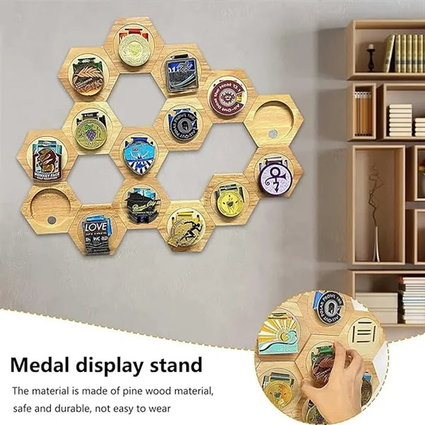 Wooden Honeycomb Medal Display Stand