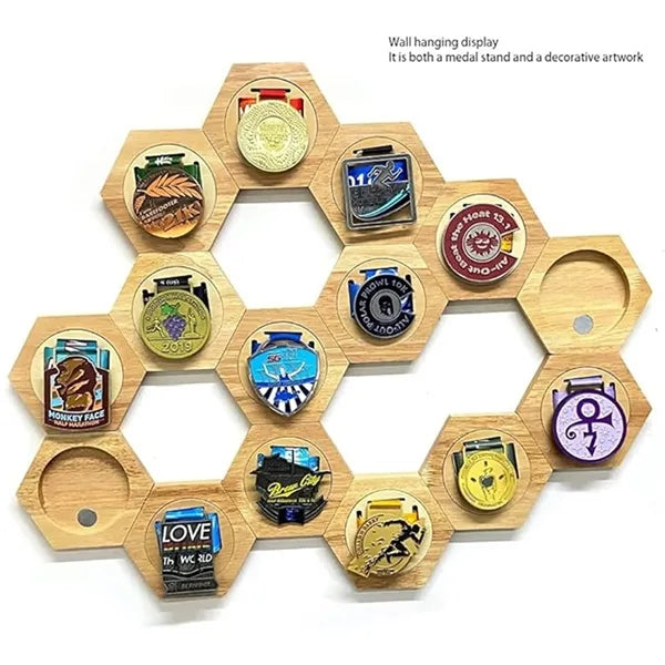 Wooden Honeycomb Medal Display Stand