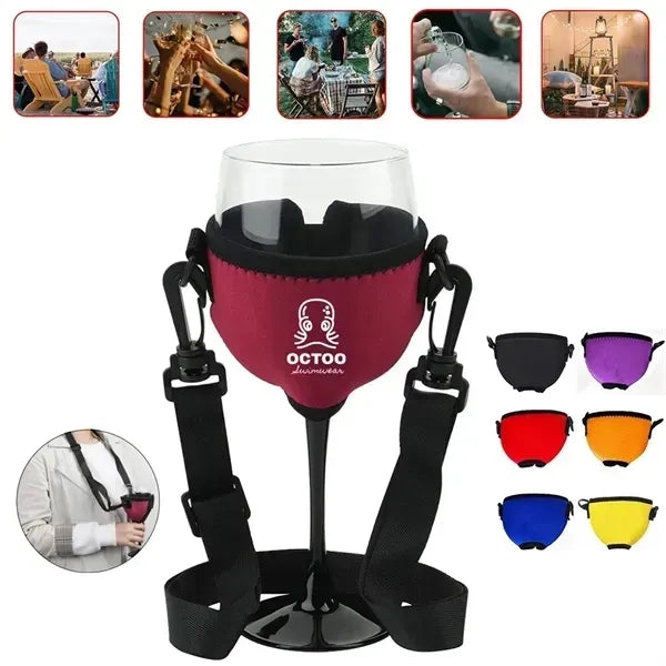 Neoprene Wine Glass Sleeve With Adjustable Neck Strap