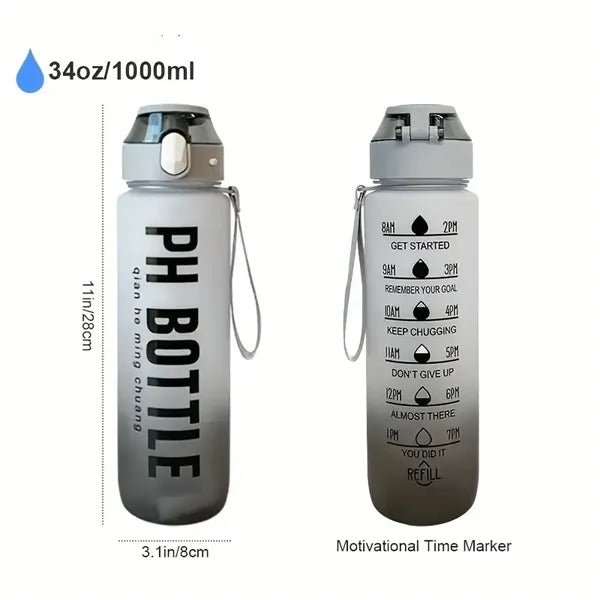 1L Motivational Sports Water Bottle With Time Marker