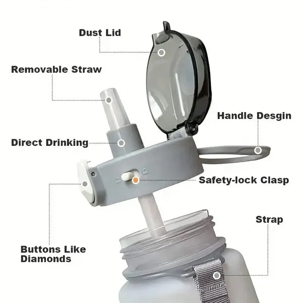 1L Motivational Sports Water Bottle With Time Marker