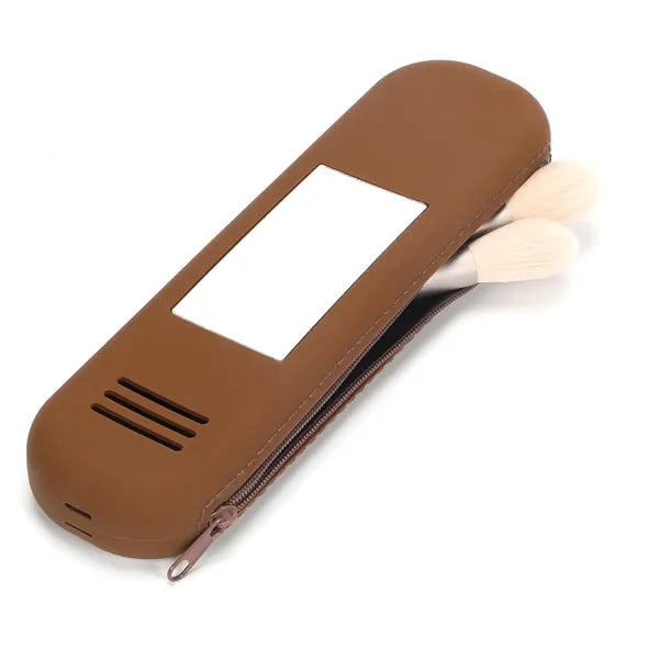 Portable Silicone Makeup Brush Bag w/ Mirror