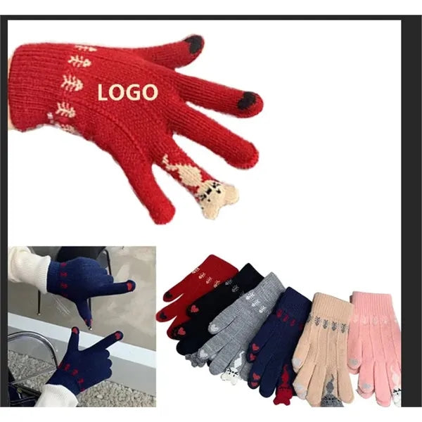 Touch screen Christmas kitty gloves