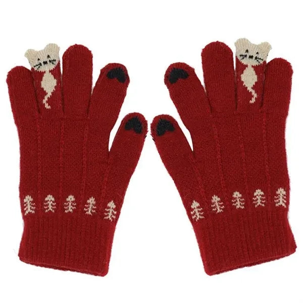Touch screen Christmas kitty gloves