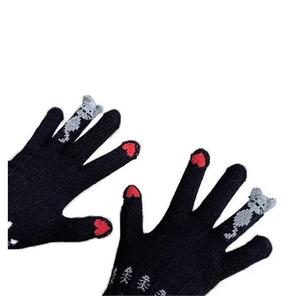 Touch screen Christmas kitty gloves
