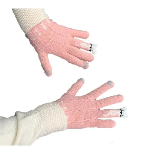 Touch screen Christmas kitty gloves