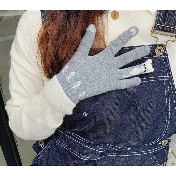 Touch screen Christmas kitty gloves