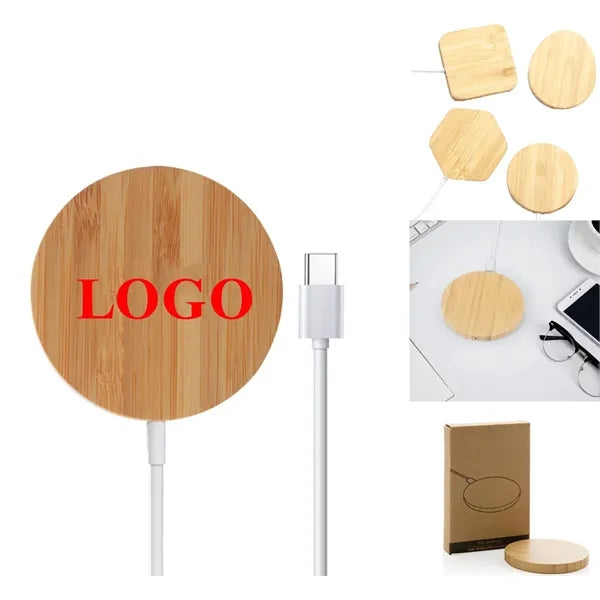 Portable Bamboo Magnetic 15W Wireless Charger Pad
