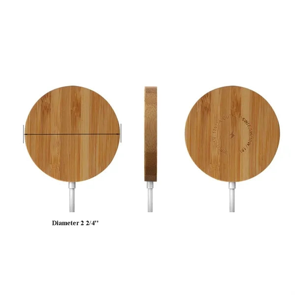 Portable Bamboo Magnetic 15W Wireless Charger Pad