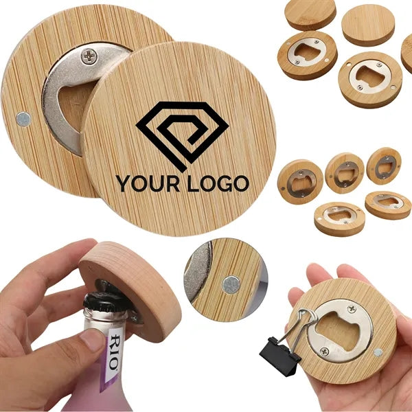 Round Magnetic Wood Coaster Bottle Opener