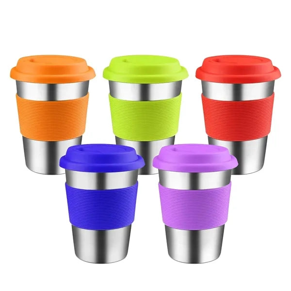 12oz Stainless Steel Cup With Silicone Lid And Sleeve