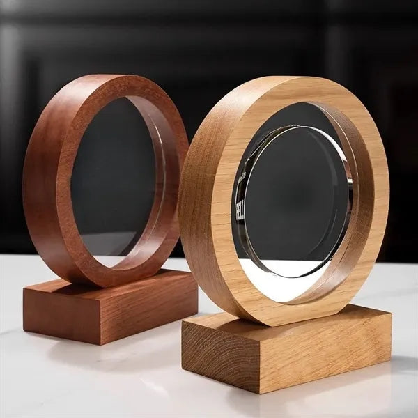 Round Glass Awards with Wood Base