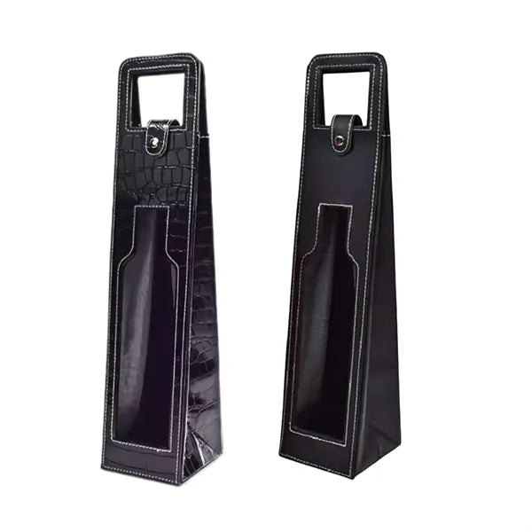 Resuable One Bottle PU Leather Wine Gift Bag With Window
