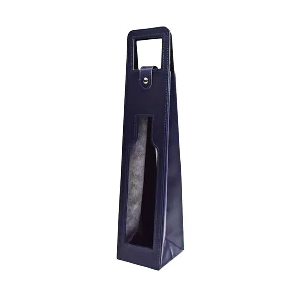 Resuable One Bottle PU Leather Wine Gift Bag With Window