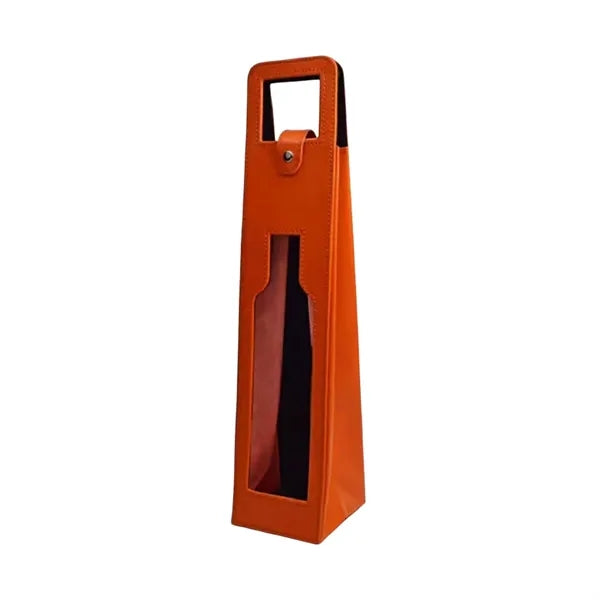 Resuable One Bottle PU Leather Wine Gift Bag With Window
