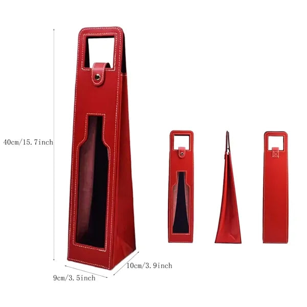 Resuable One Bottle PU Leather Wine Gift Bag With Window